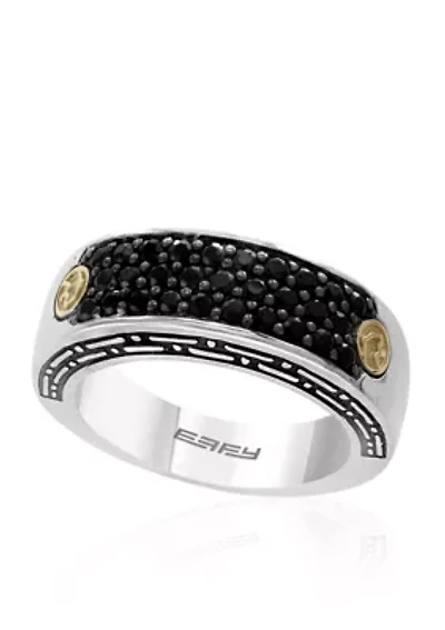 Men's Sterling Silver and 18k Yellow Gold Black Sapphire Ring
