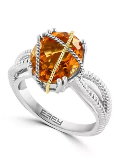 Cable Citrine Oval Ring in Sterling Silver 
