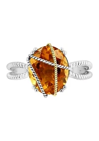 Cable Citrine Oval Ring in Sterling Silver 