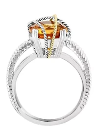 Cable Citrine Oval Ring in Sterling Silver 