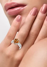 Cable Citrine Oval Ring in Sterling Silver 