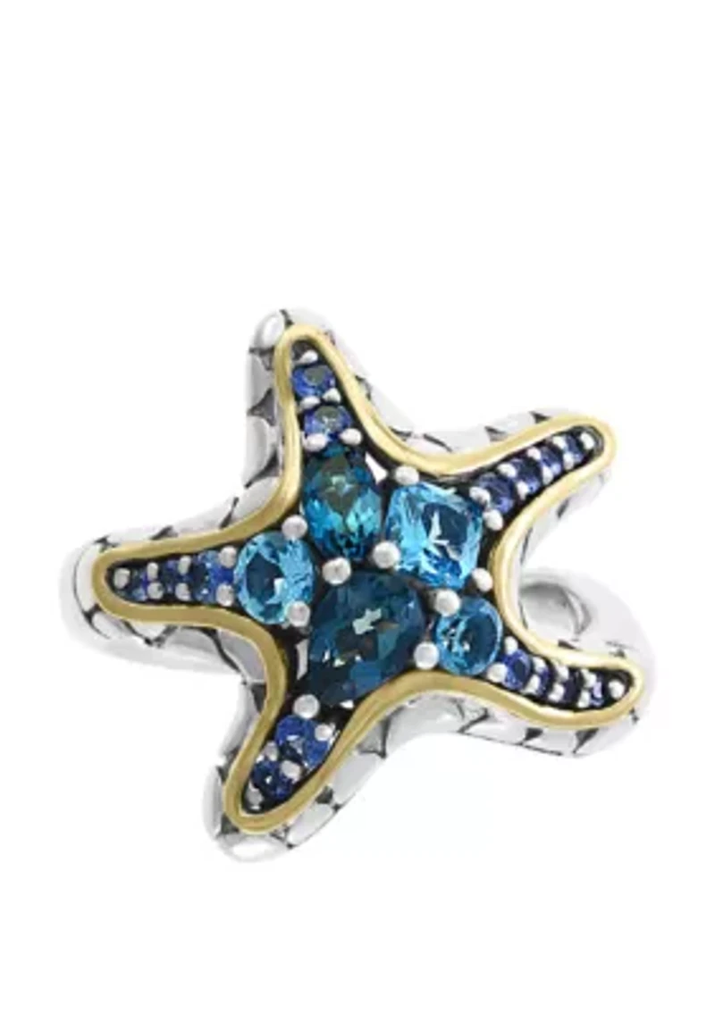 Blue Topaz and Sapphire Starfish Ring 18K Gold-Plated Sterling Silver