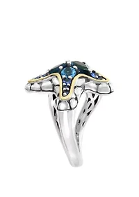 Blue Topaz and Sapphire Starfish Ring 18K Gold-Plated Sterling Silver