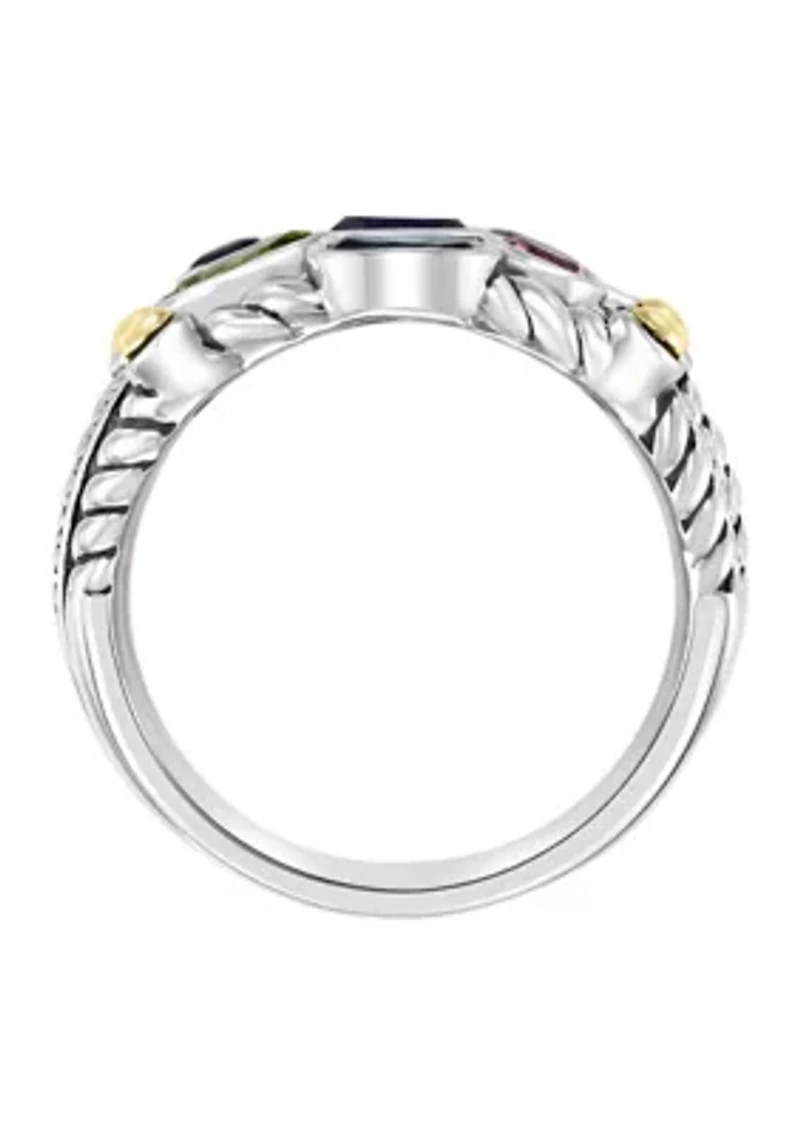 Sterling Silver/18K Yellow Gold 1.35 ct. t.w. Amethyst, Blue Topaz, London Blue Topaz, Citrine, Garnet, Pink Tourmaline, and Peridot Ring