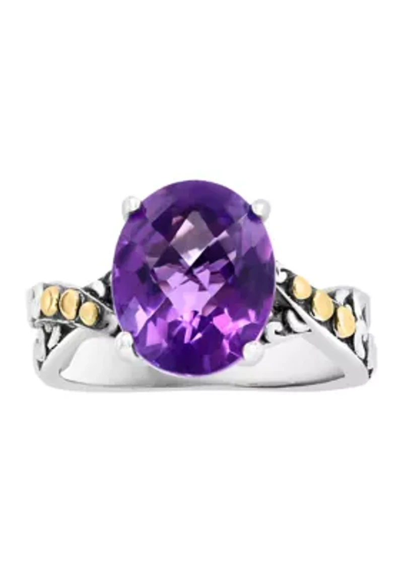 Amethyst Twist Ring in 18K Sterling Silver