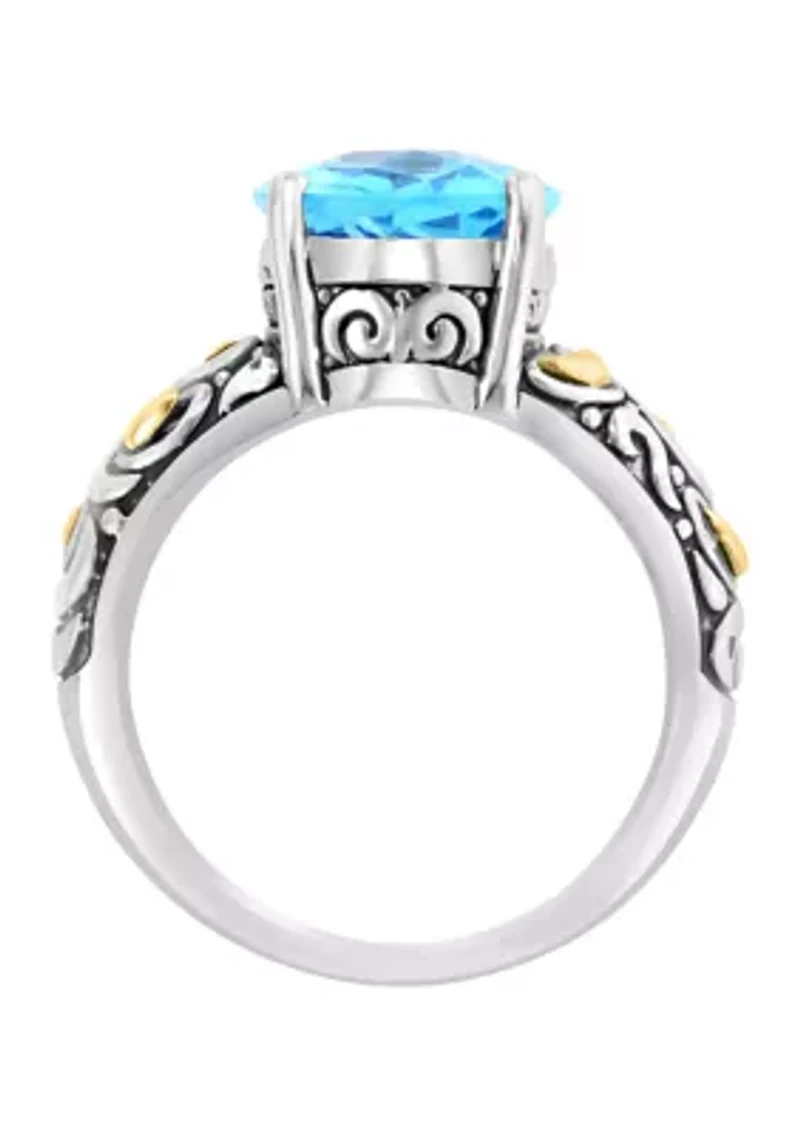 Sterling Silver 18K Yellow Gold Blue Topaz Ring 