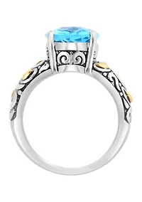 Sterling Silver 18K Yellow Gold Blue Topaz Ring 