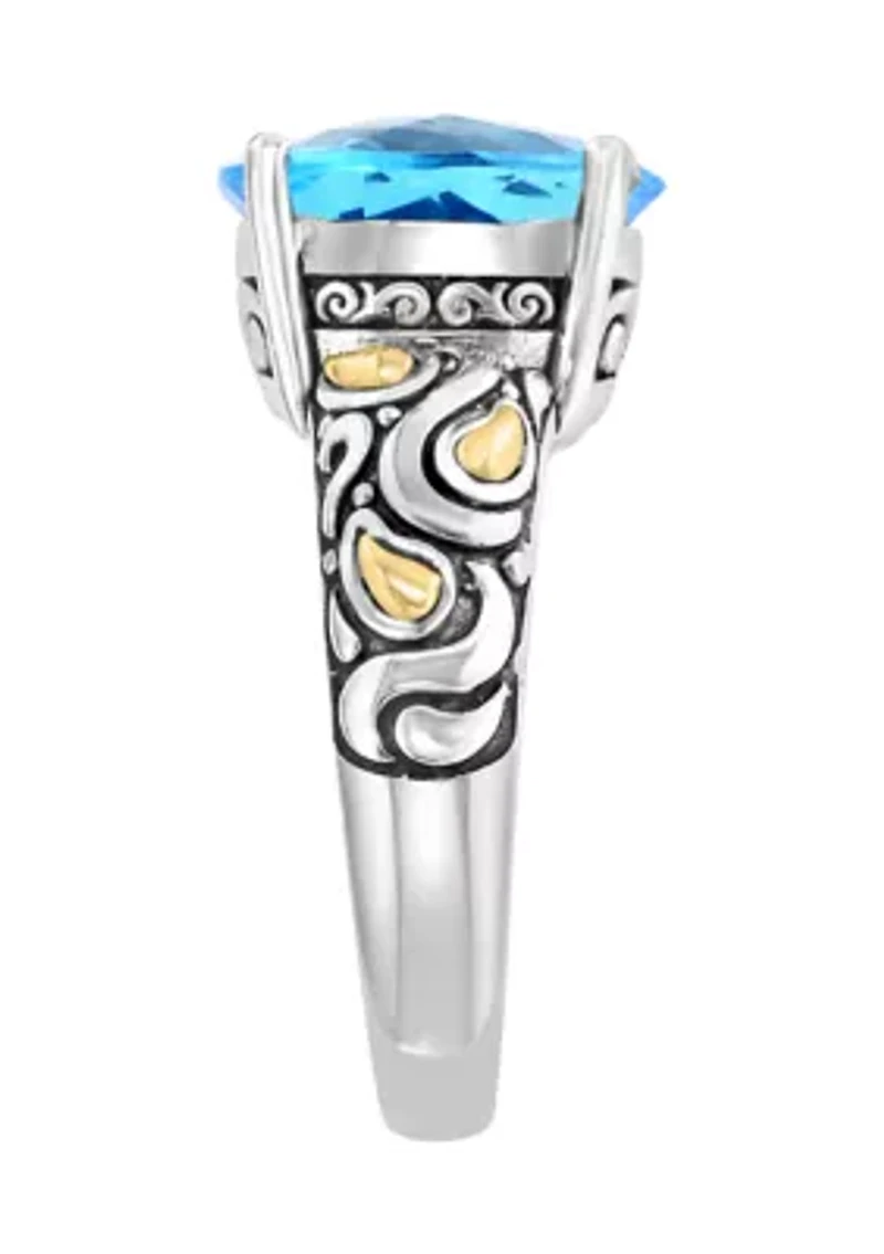 Sterling Silver 18K Yellow Gold Blue Topaz Ring 
