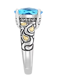 Sterling Silver 18K Yellow Gold Blue Topaz Ring 
