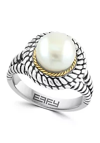 Freshwater Pearl Cable Ring in Sterling Silver and 18K Yellow Gold
