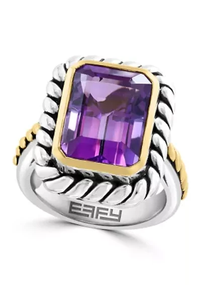 Amethyst Ring in Sterling Silver and 18K Yellow Gold