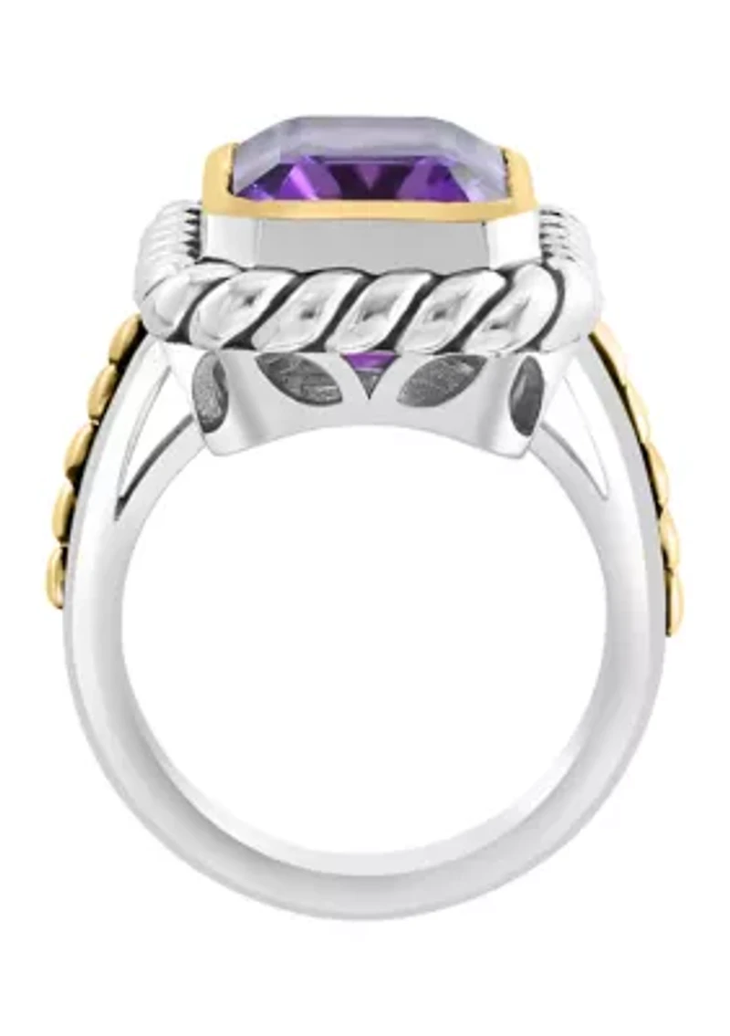 Amethyst Ring in Sterling Silver and 18K Yellow Gold