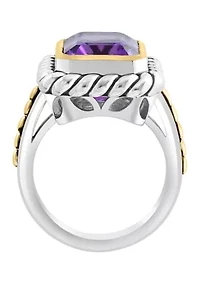 Amethyst Ring in Sterling Silver and 18K Yellow Gold