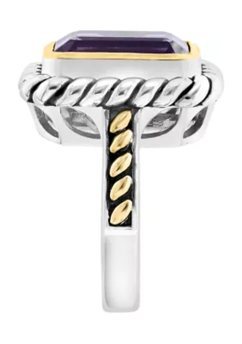 Amethyst Ring in Sterling Silver and 18K Yellow Gold