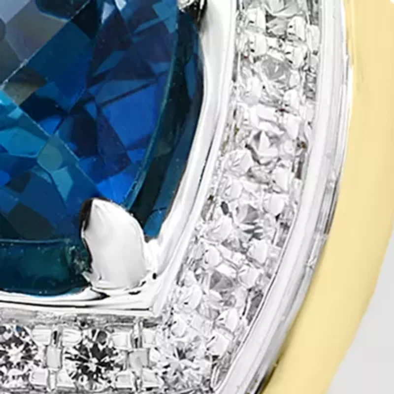 London Blue Topaz and White Sapphire Ring in Sterling Silver and 14K Yellow Gold