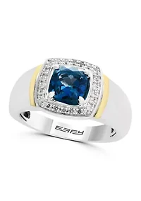 London Blue Topaz and White Sapphire Ring in Sterling Silver and 14K Yellow Gold