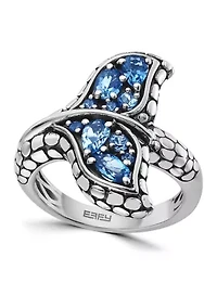 Blue Topaz and London Blue Topaz Dolphin Fin Ring in Sterling Silver and 14K Yellow Gold