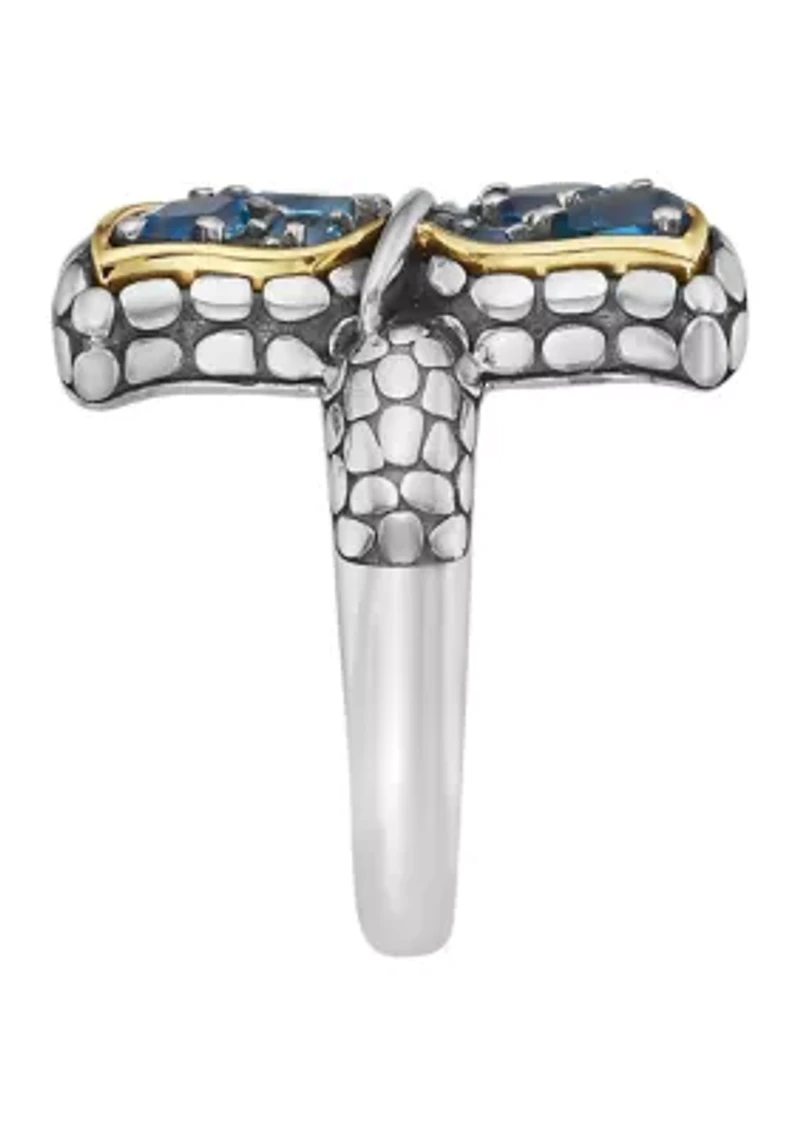 Blue Topaz and London Blue Topaz Dolphin Fin Ring in Sterling Silver and 14K Yellow Gold