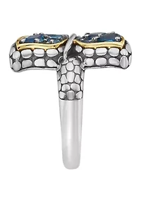 Blue Topaz and London Blue Topaz Dolphin Fin Ring in Sterling Silver and 14K Yellow Gold