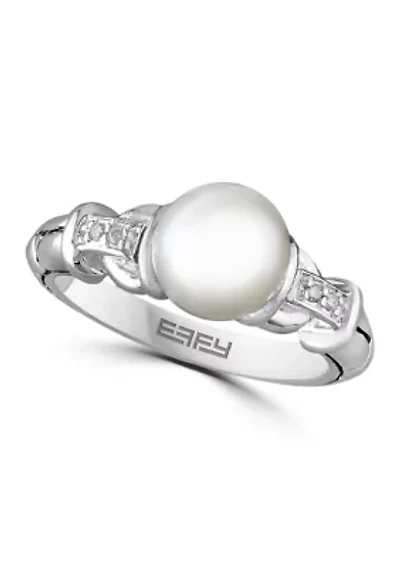 Diamond and Freshwater Pearl Ring in Sterling Silver