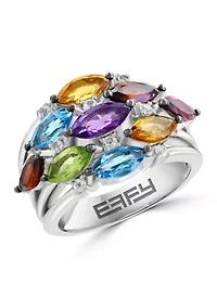 Sterling Silver Multi Semi Precious Ring