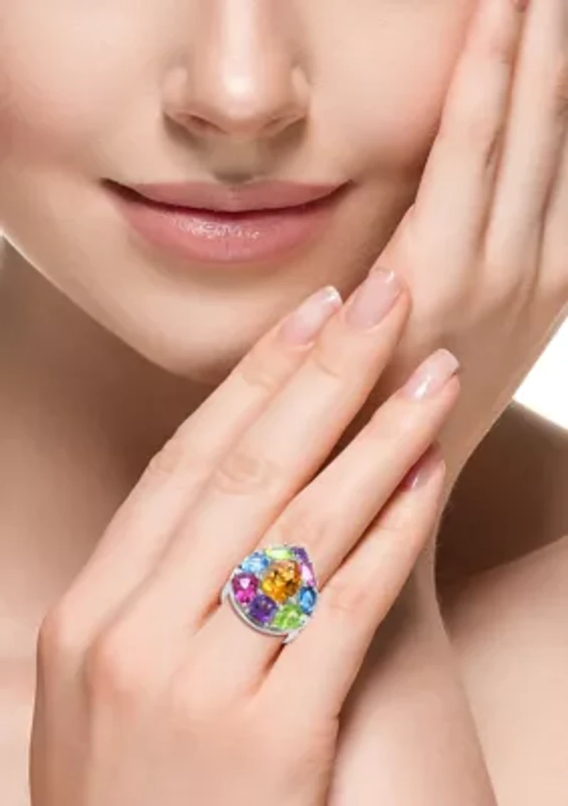 Multi Gemstone Pear Ring in Sterling Silver