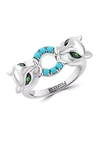 2.56 ct. t.w. Turquoise, Tsavorite Panther Ring in Sterling Silver