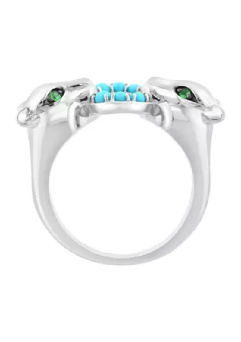 2.56 ct. t.w. Turquoise, Tsavorite Panther Ring in Sterling Silver