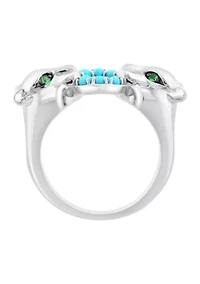 2.56 ct. t.w. Turquoise, Tsavorite Panther Ring in Sterling Silver