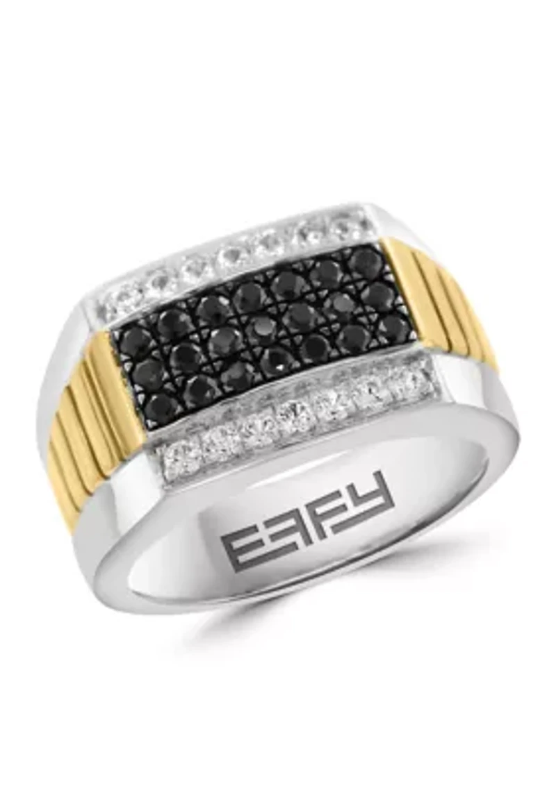 Sterling Silver/Gold Over Silver Black Spinel and Zircon Men's Ring