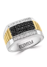 Sterling Silver/Gold Over Silver Black Spinel and Zircon Men's Ring 