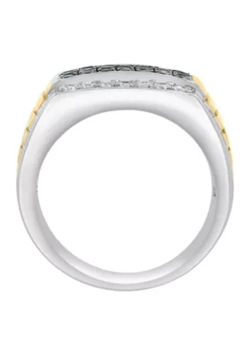 Sterling Silver/Gold Over Silver Black Spinel and Zircon Men's Ring 