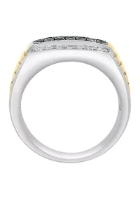 Sterling Silver/Gold Over Silver Black Spinel and Zircon Men's Ring 