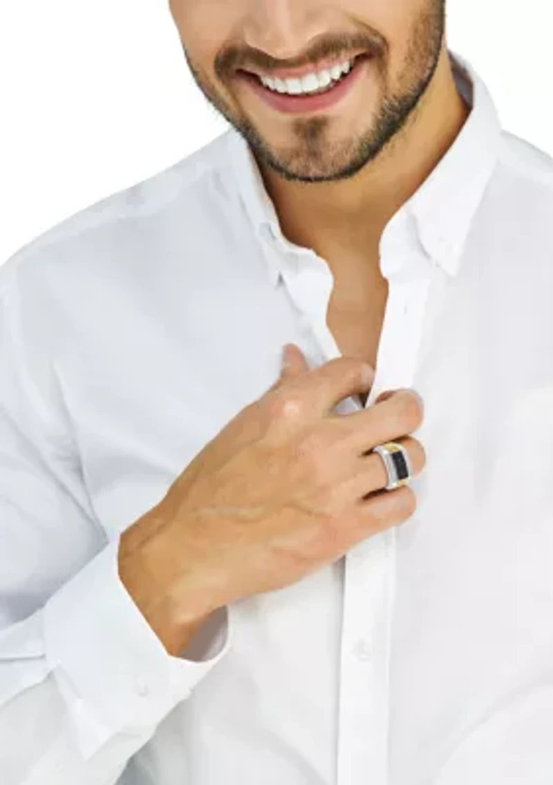 Sterling Silver/Gold Over Silver Black Spinel and Zircon Men's Ring 