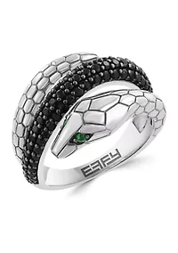 Tsavorite and Black Spinel Snake Ring in Sterling Silver