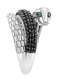 Tsavorite and Black Spinel Snake Ring in Sterling Silver