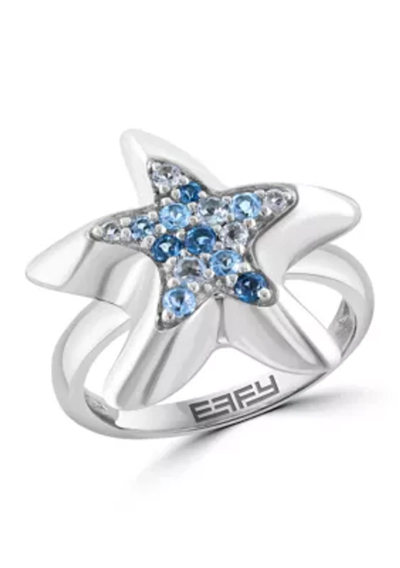 Sterling Silver Blue Topaz Starfish Ring