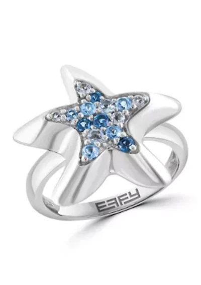 Sterling Silver Blue Topaz Starfish Ring