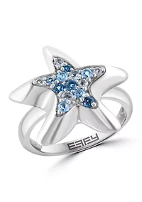 Sterling Silver Blue Topaz Starfish Ring