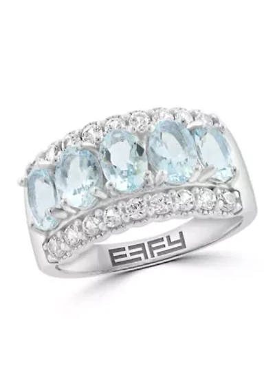 Aqua Zircon Band Ring in Sterling Silver