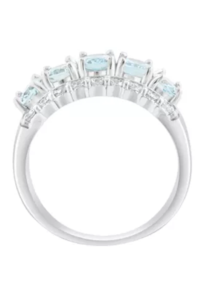 Aqua Zircon Band Ring in Sterling Silver