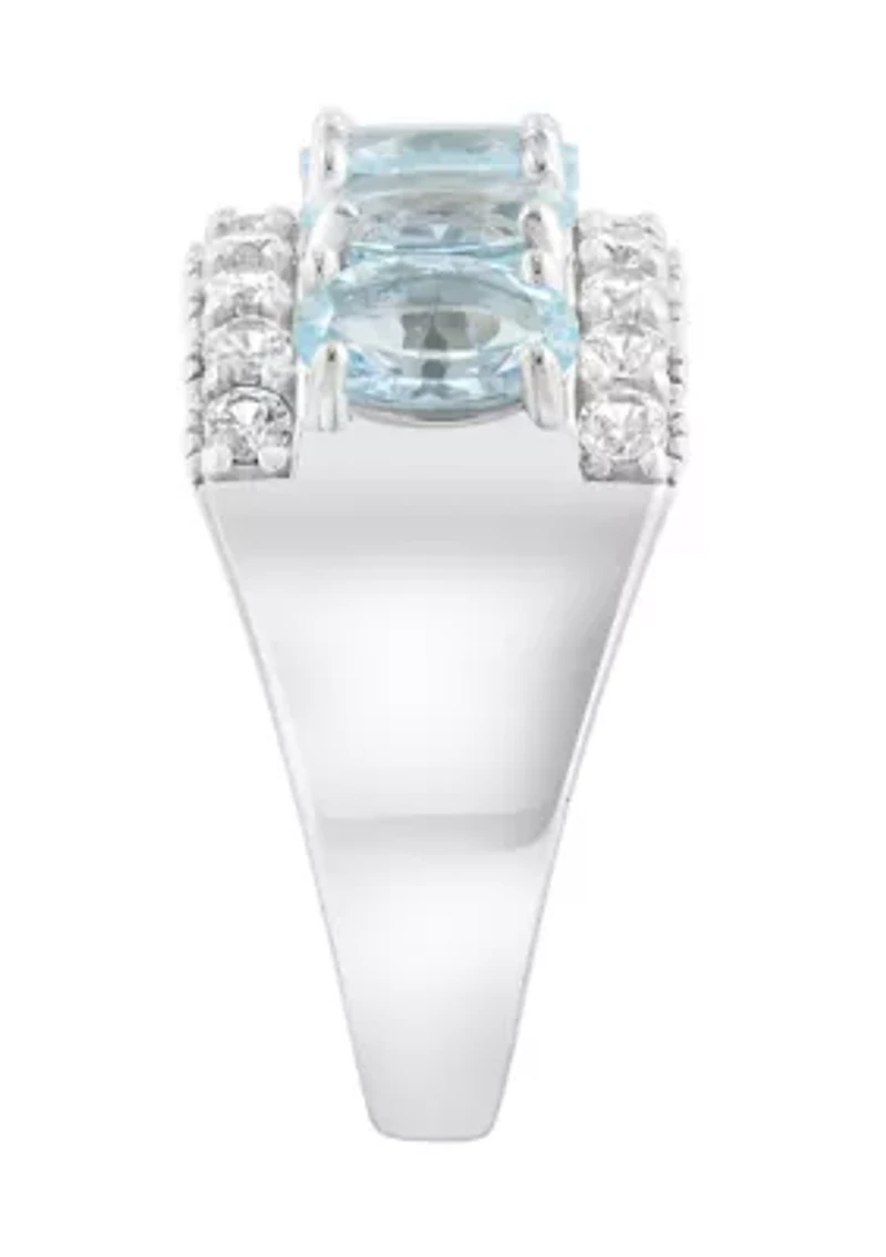 Aqua Zircon Band Ring in Sterling Silver