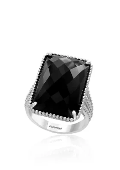 Emerald Cut Onyx Ring Sterling Silver