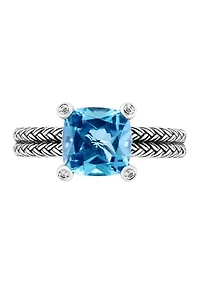Blue Topaz and White Sapphire Cable Ring in Sterling Silver