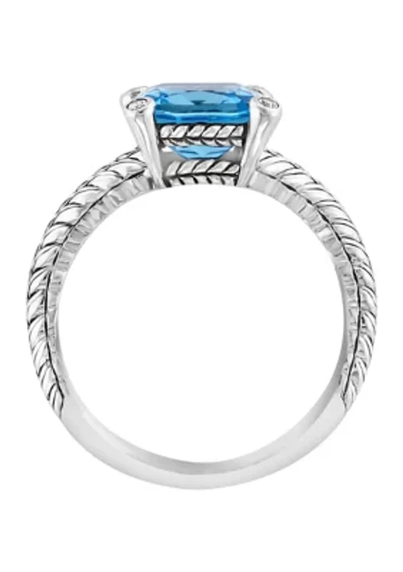 Blue Topaz and White Sapphire Cable Ring in Sterling Silver