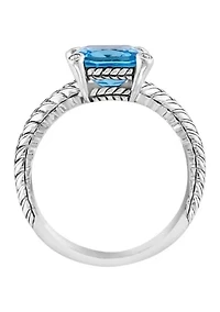 Blue Topaz and White Sapphire Cable Ring in Sterling Silver