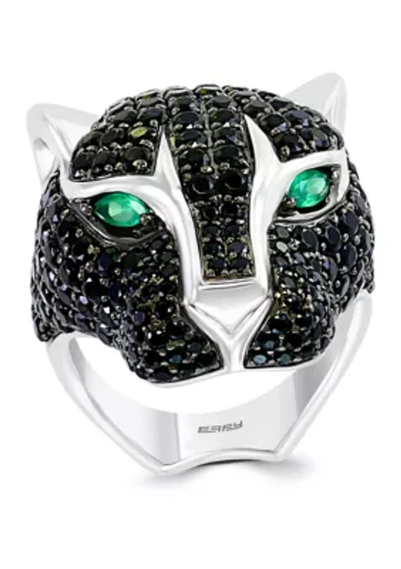 Sterling Silver Black Spinel and Green Onyx Panther Ring