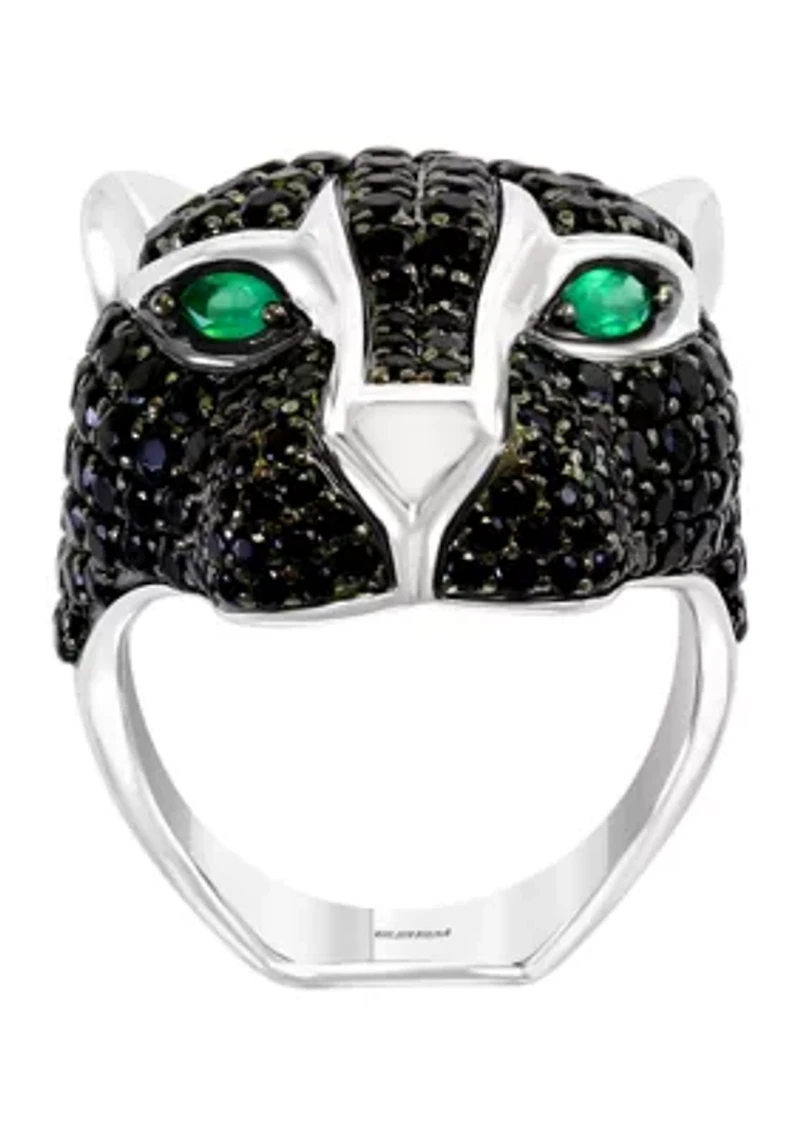 Sterling Silver Black Spinel and Green Onyx Panther Ring
