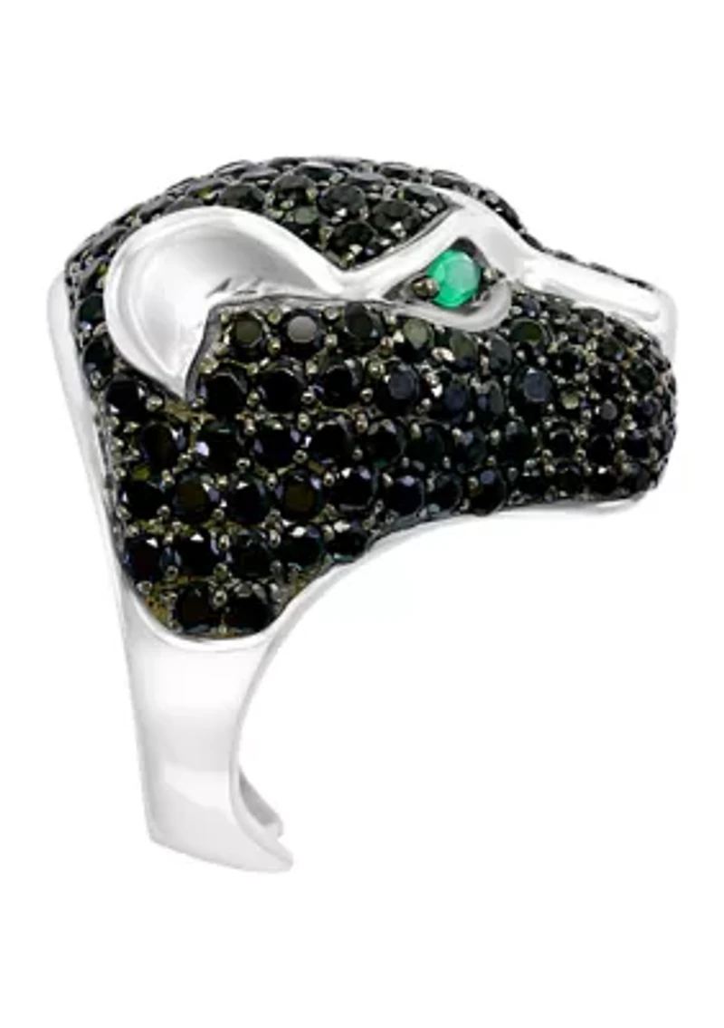 Sterling Silver Black Spinel and Green Onyx Panther Ring