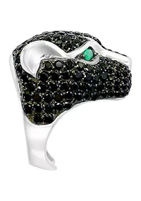 Sterling Silver Black Spinel and Green Onyx Panther  Ring